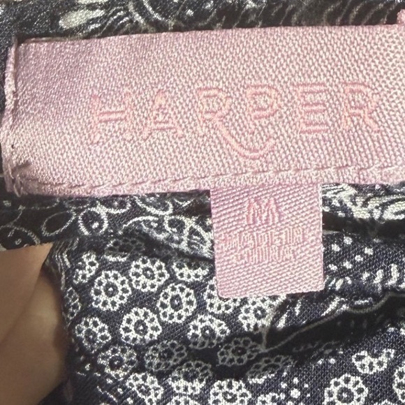 Harper Paisley Jumpsuit Navy White Wide Leg Strapless Halter Rayon - Picture 6 of 9